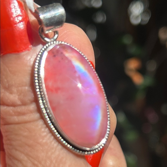 Sterling Silver Large Oval Pink Moonstone Pendant - Picture 7 of 10